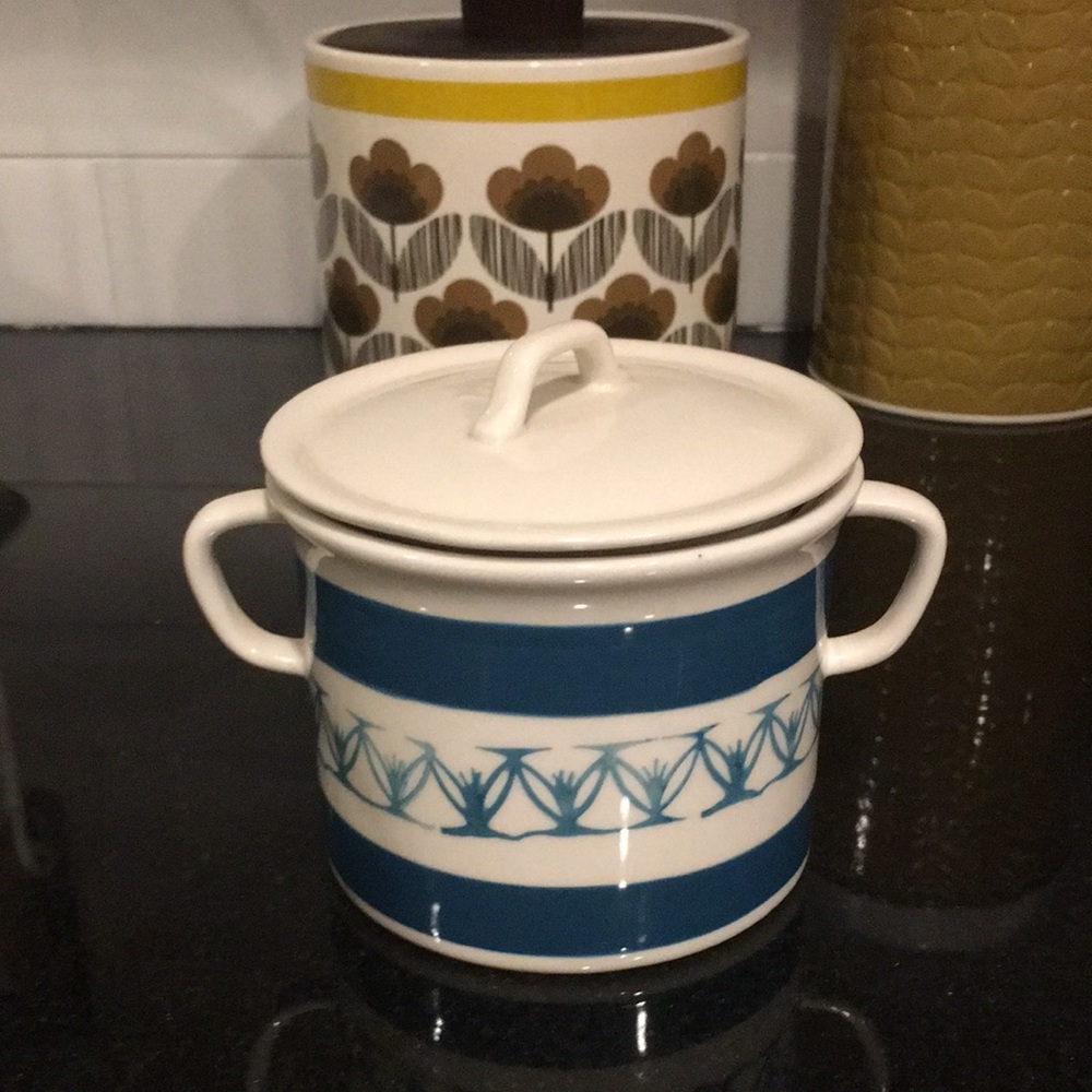 Anthropologie Blue and White Ceramic Sugar Bowl